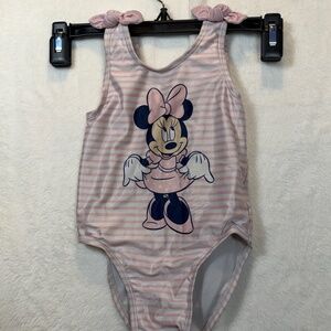 Disney Junior Bathing Suit Toddler Size 2T Pink White Striped Minnie Mouse